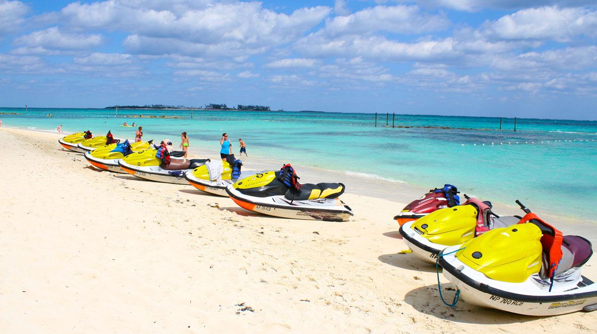 Jet skis on a Nassau beach